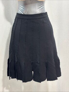 Classic Black A-Line Pleated Skirt 312 flippy skater frayed hem trendy party